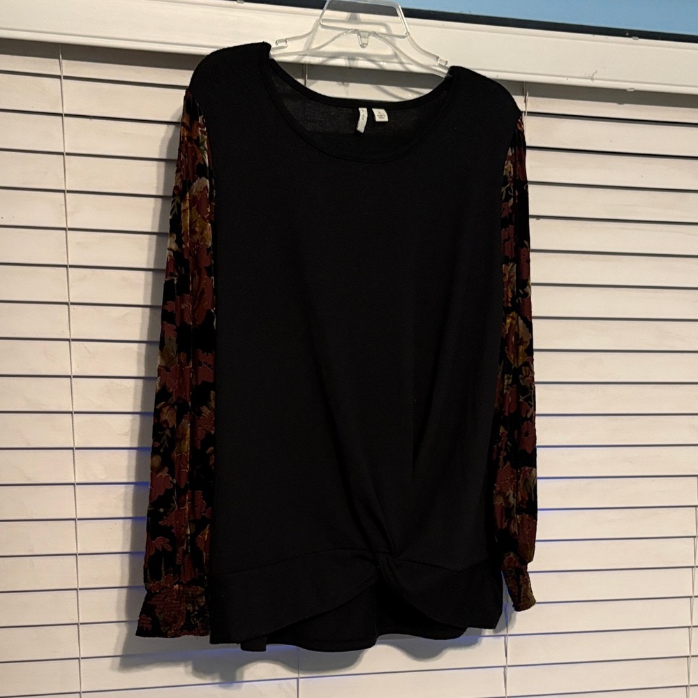Floral Sleeve Black Top